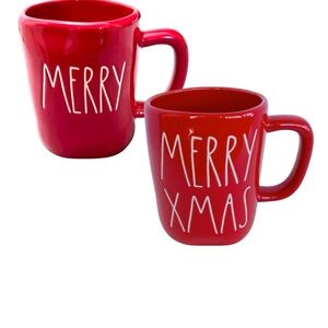 NEW SET 2 RAE DUNN MERRY XMAS CHRISTMAS COFFEE MUG RED HOLIDAY GIFT TEA CUP PAIR